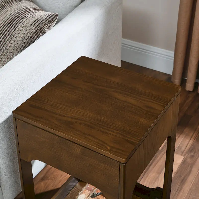 Table d'appoint relevable Mid-Century, petite table de bout relevable pour canapé avec étagère de rangement
