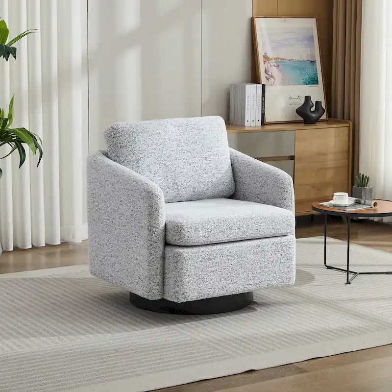 Fauteuil pivotant Chenille Blanc+Noir 31,5 avec cadre en bois massif