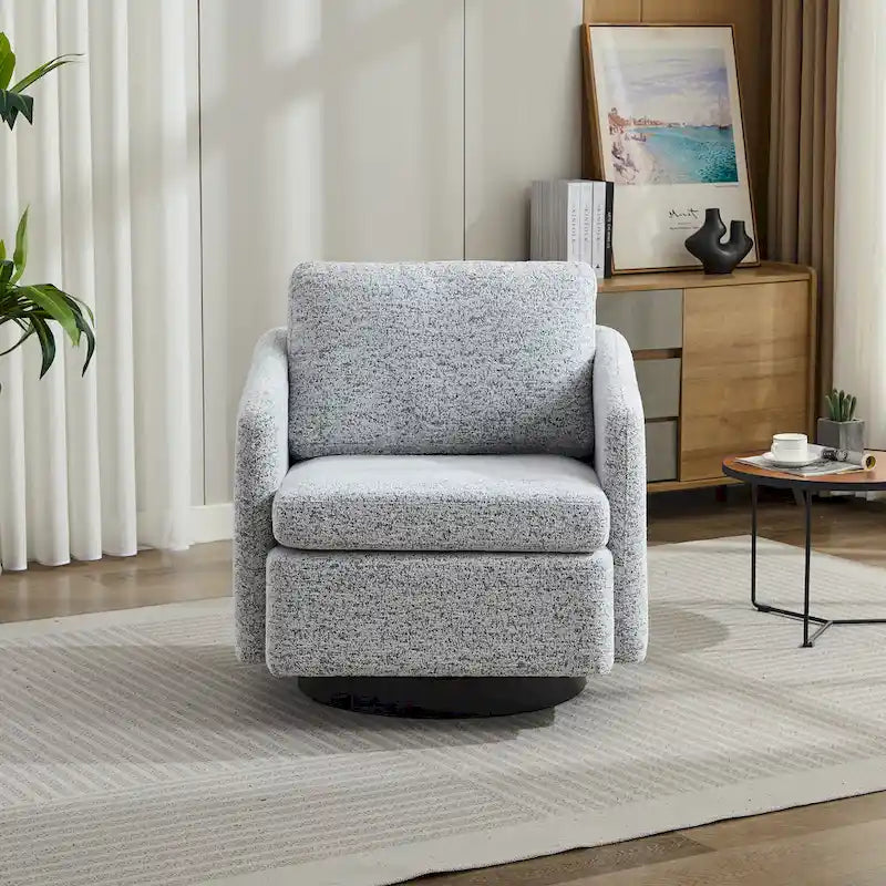 Fauteuil pivotant Chenille Blanc+Noir 31,5 avec cadre en bois massif