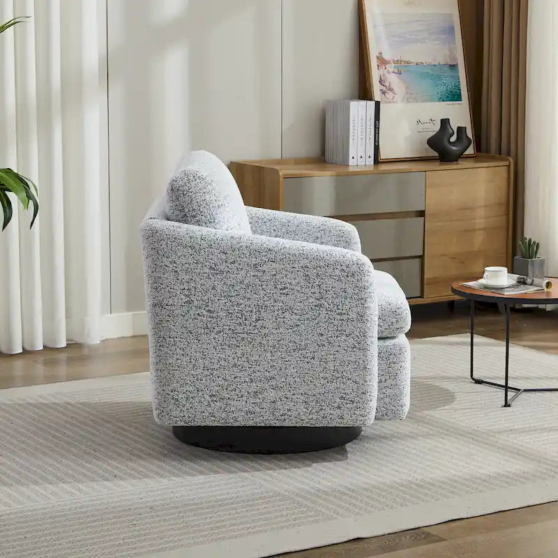 Fauteuil pivotant Chenille Blanc+Noir 31,5 avec cadre en bois massif