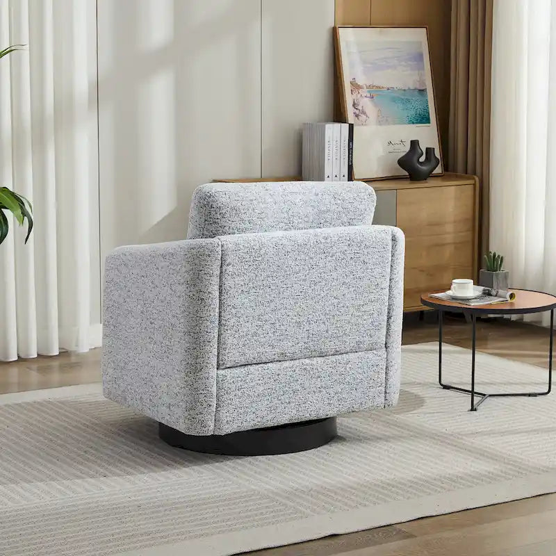 Fauteuil pivotant Chenille Blanc+Noir 31,5 avec cadre en bois massif