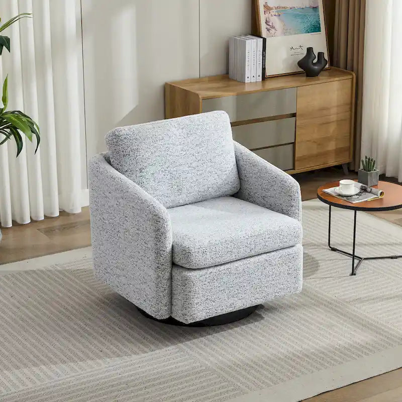 Fauteuil pivotant Chenille Blanc+Noir 31,5 avec cadre en bois massif