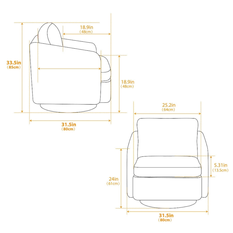 Fauteuil pivotant Chenille Blanc+Noir 31,5 avec cadre en bois massif