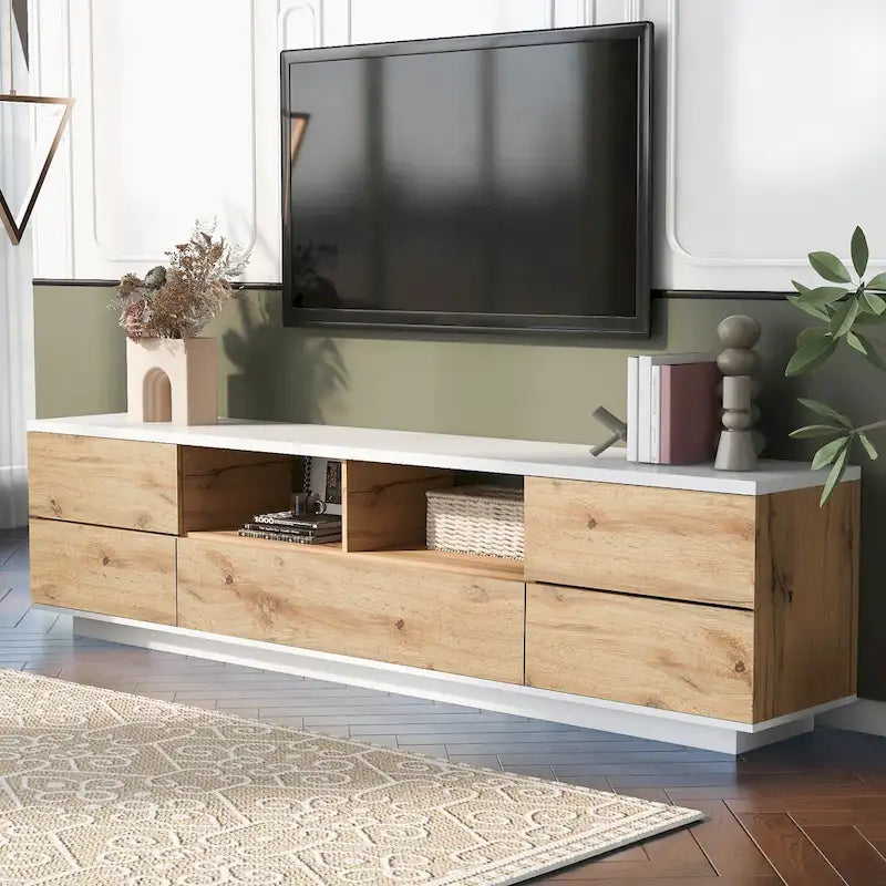 Meuble TV moderne de 80 pouces avec rangement dissimulé