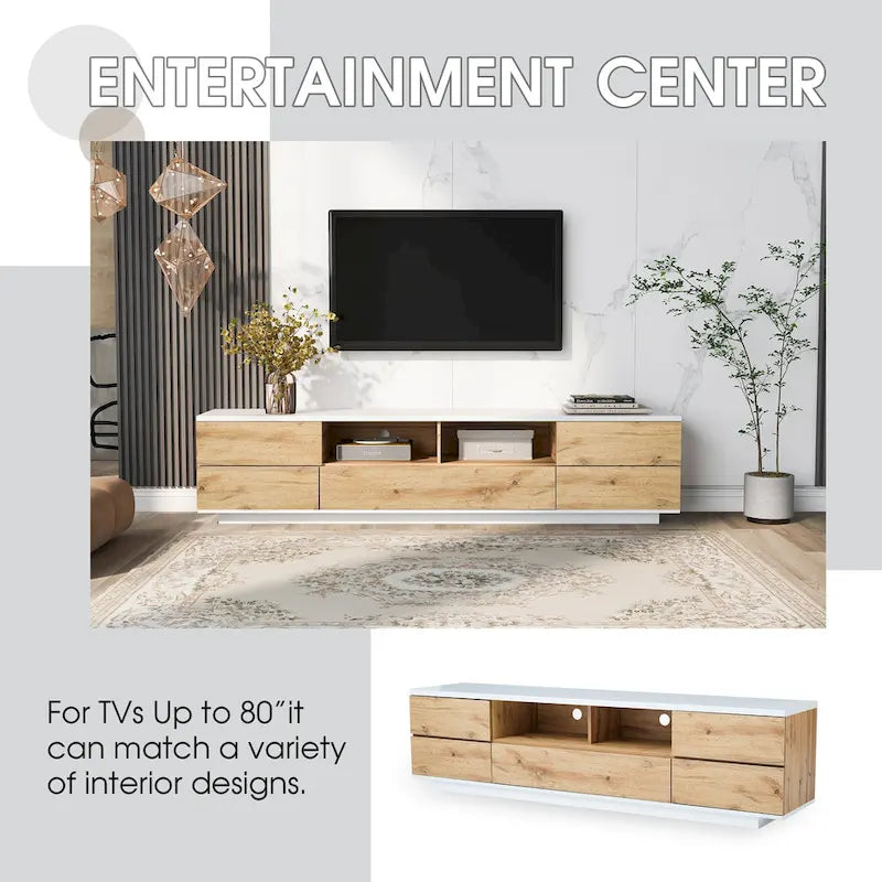 Meuble TV moderne de 80 pouces avec rangement dissimulé