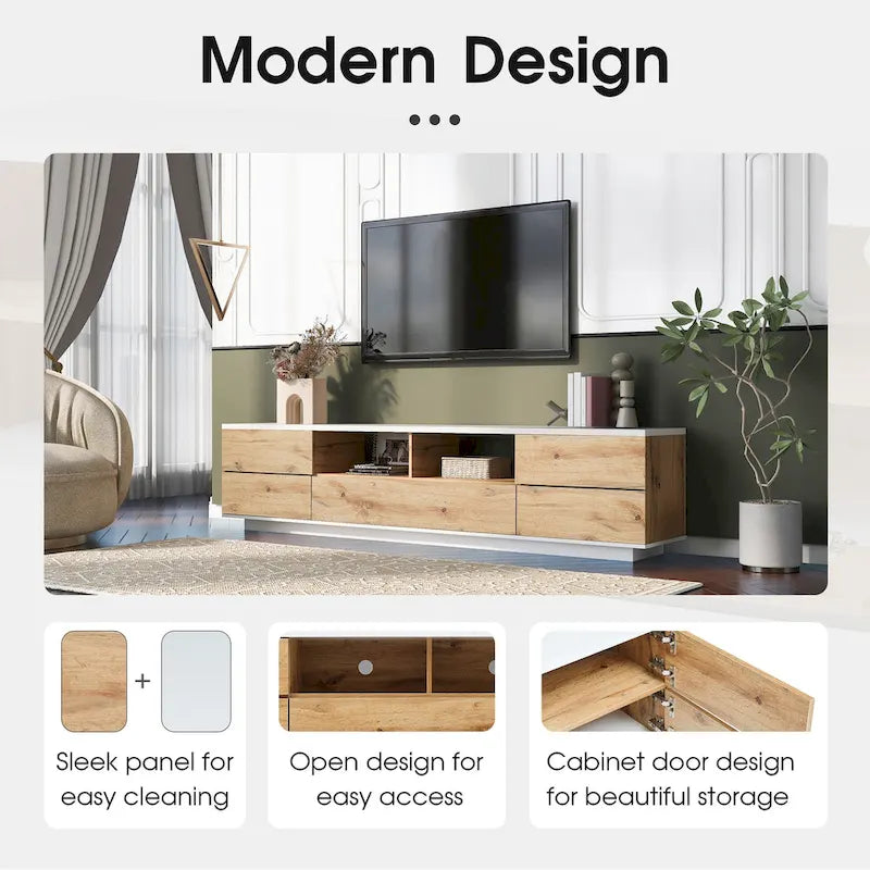 Meuble TV moderne de 80 pouces avec rangement dissimulé