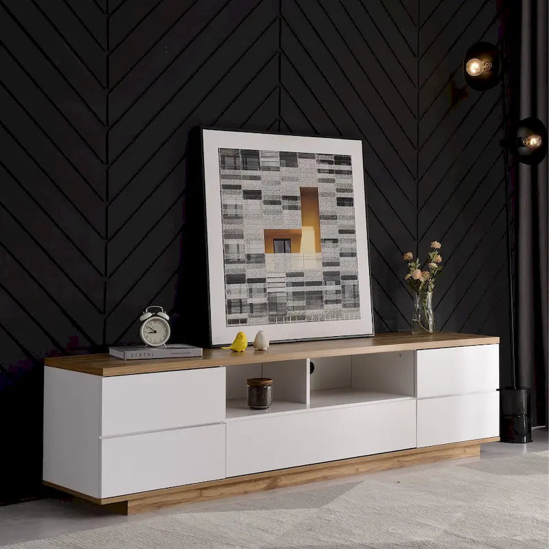 Meuble TV moderne de 80 pouces avec rangement dissimulé