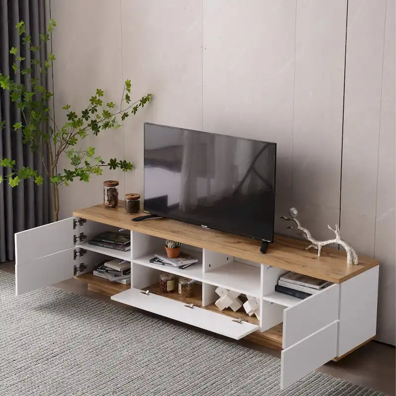 Meuble TV moderne de 80 pouces avec rangement dissimulé