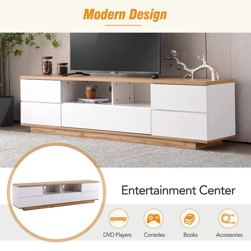 Meuble TV moderne de 80 pouces avec rangement dissimulé