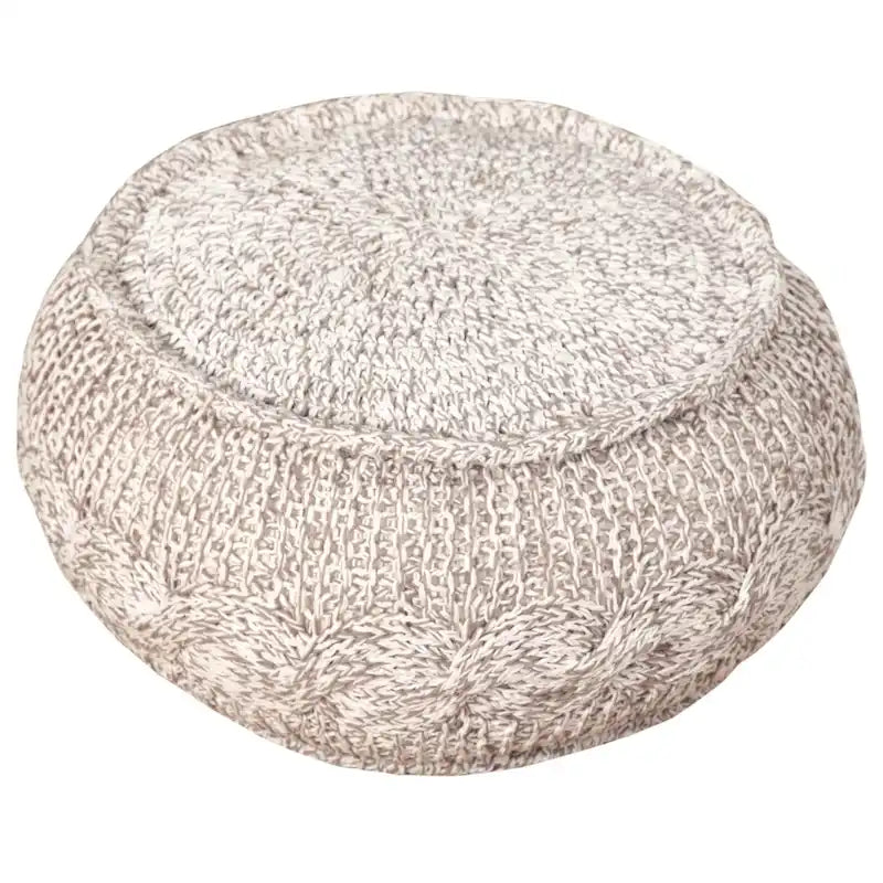 Pouf ottoman en coton beige de 50 cm avec motif géométrique pour le salon