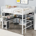 Lit mezzanine pleine grandeur avec bibliothèque et armoire, lit mezzanine en métal avec bureau intégré en forme de L, cadre de lit en métal pour enfants, adolescents et adultes