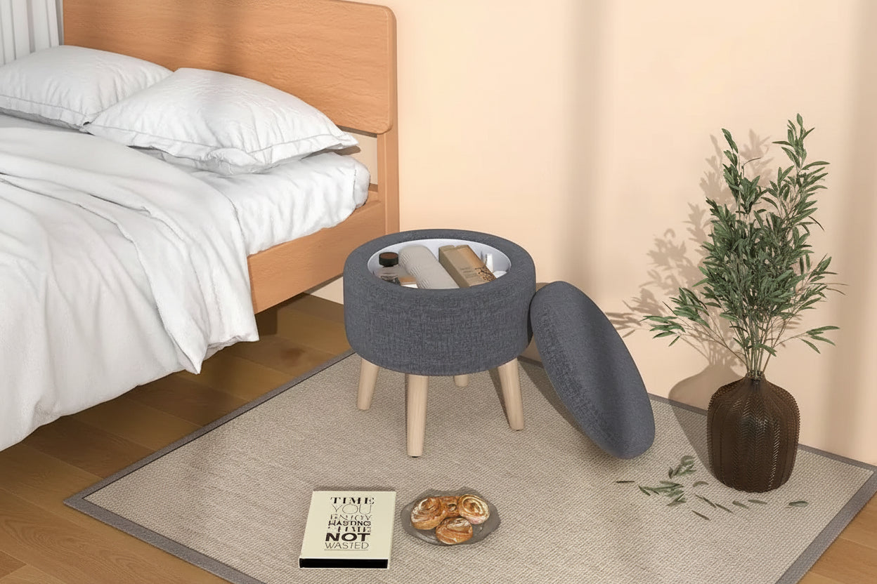 Ottoman de rangement rond avec plateau