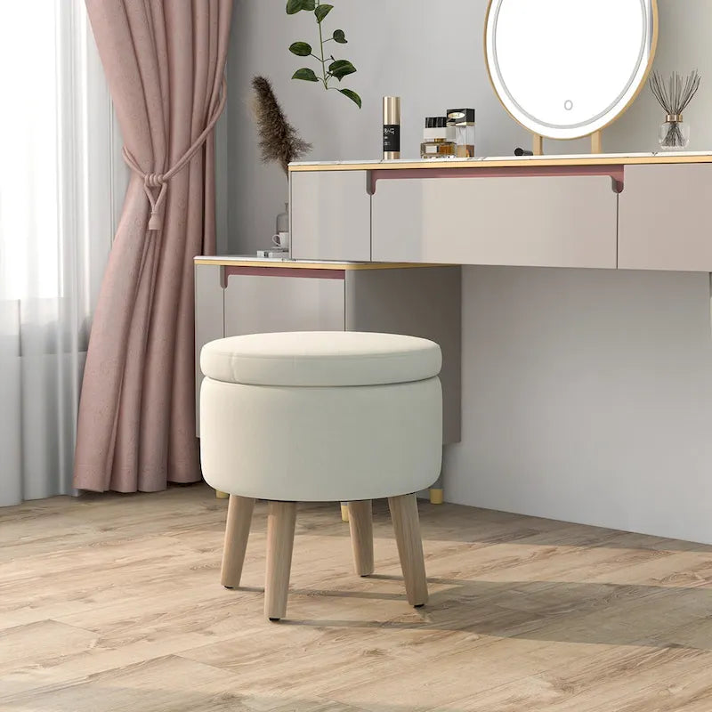 Ottoman de rangement rond avec plateau