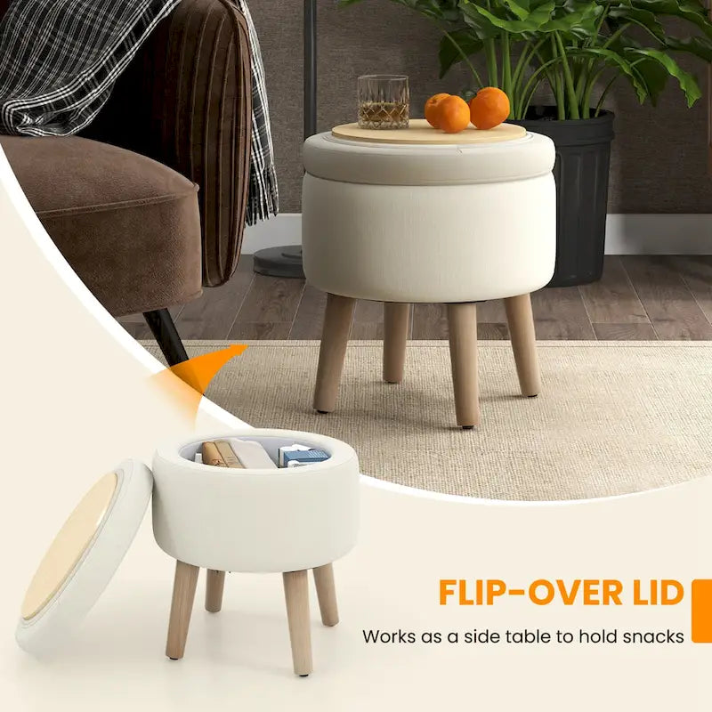 Ottoman de rangement rond avec plateau