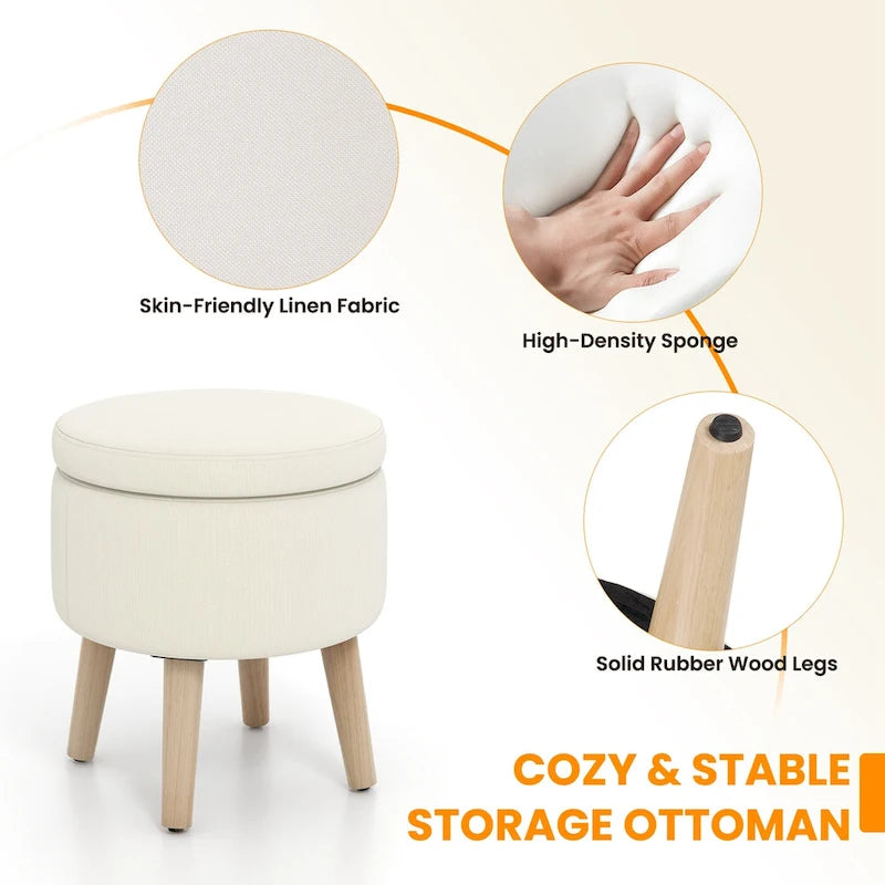 Ottoman de rangement rond avec plateau