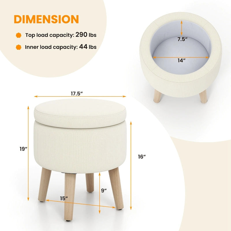 Ottoman de rangement rond avec plateau