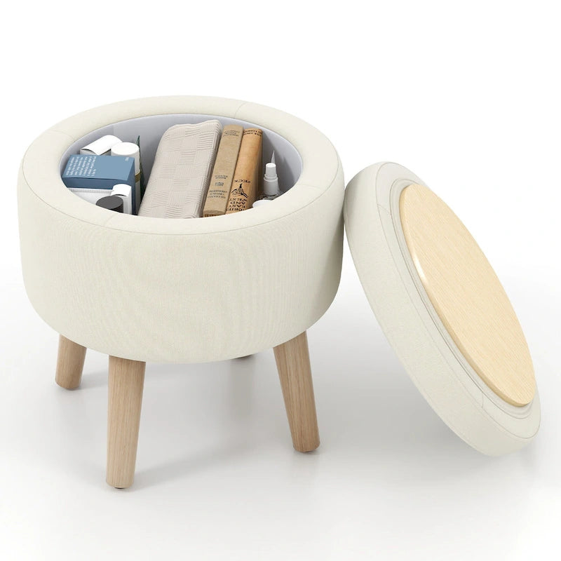 Ottoman de rangement rond avec plateau