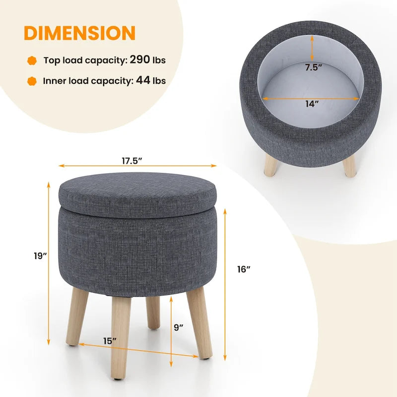 Ottoman de rangement rond avec plateau