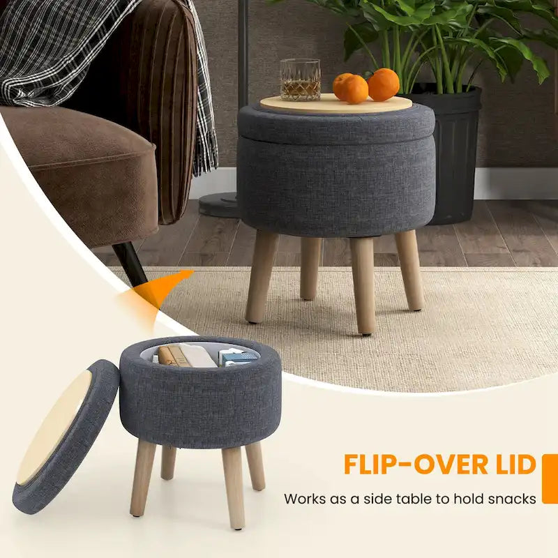 Ottoman de rangement rond avec plateau