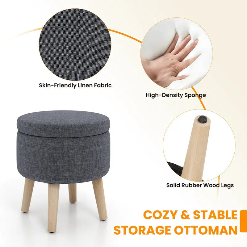 Ottoman de rangement rond avec plateau