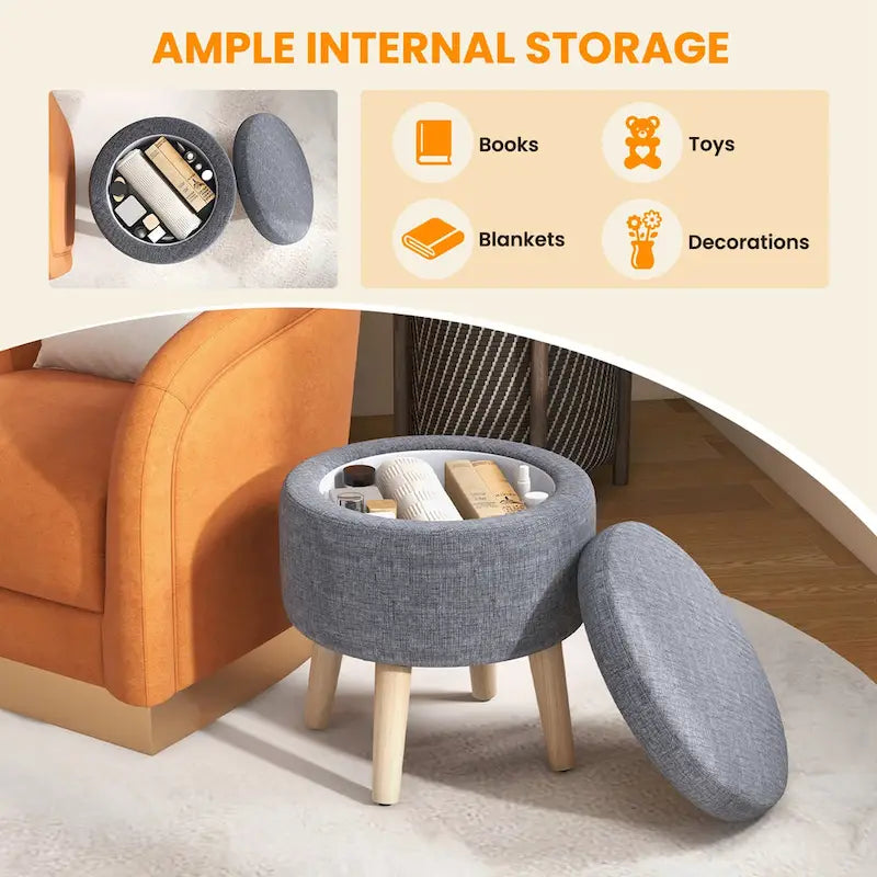 Ottoman de rangement rond avec plateau