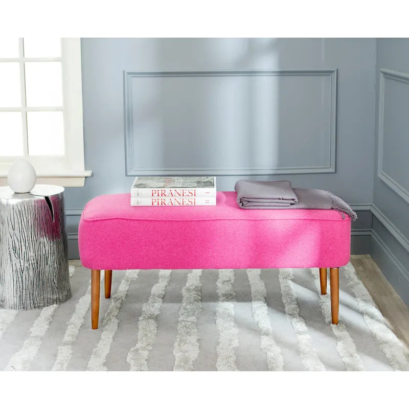 Banc en laine orange du milieu du siècle - 101,6 cm L x 50,8 cm P x 45,7 cm H