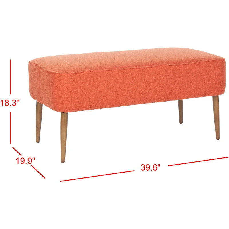 Banc en laine orange du milieu du siècle - 101,6 cm L x 50,8 cm P x 45,7 cm H