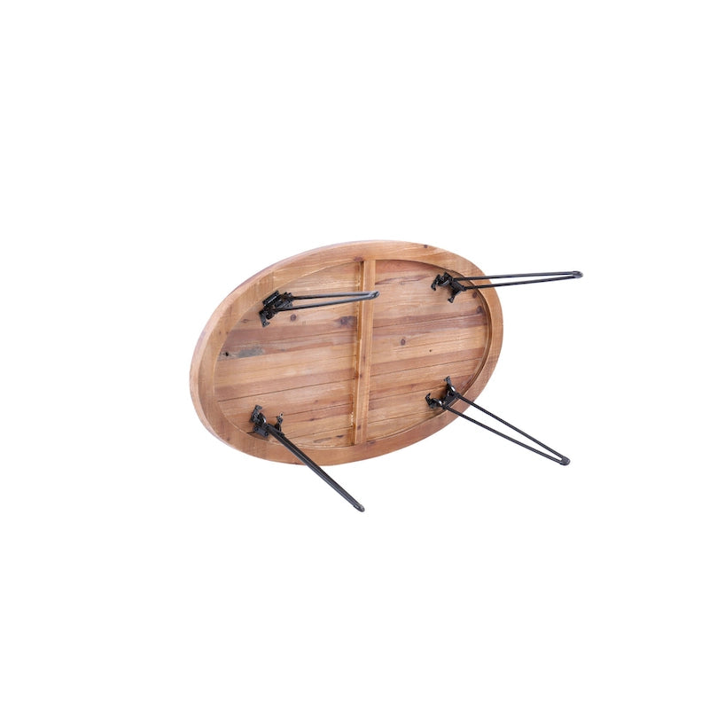 Table basse pliable ovale en bois naturel recyclé - 24,00 x 44,00 x 18,00