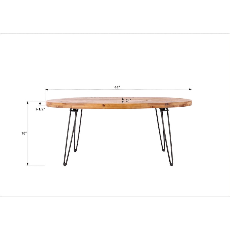 Table basse pliable ovale en bois naturel recyclé - 24,00 x 44,00 x 18,00