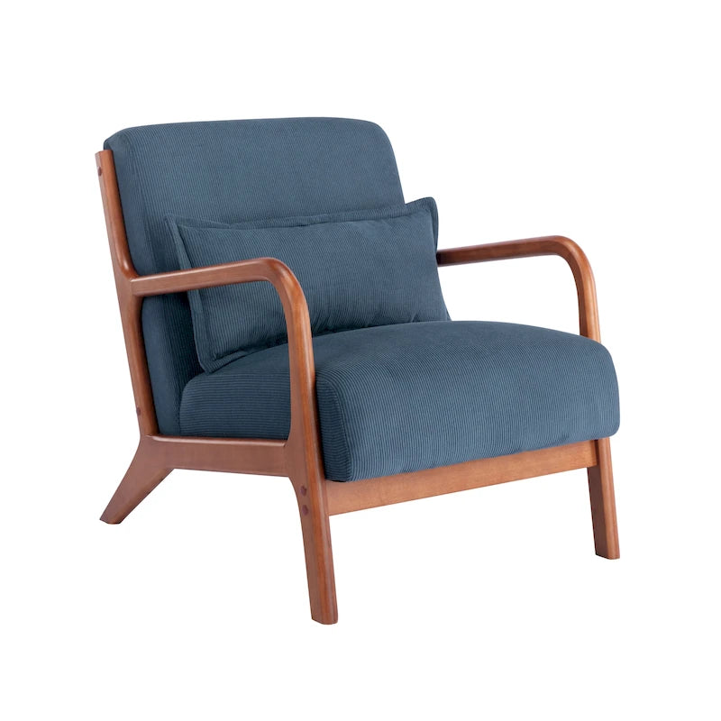 Fauteuil d'appoint en velours côtelé avec coussin et cadre en bois d'hévéa