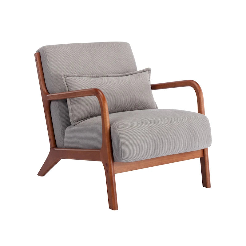 Fauteuil d'appoint en velours côtelé avec coussin et cadre en bois d'hévéa