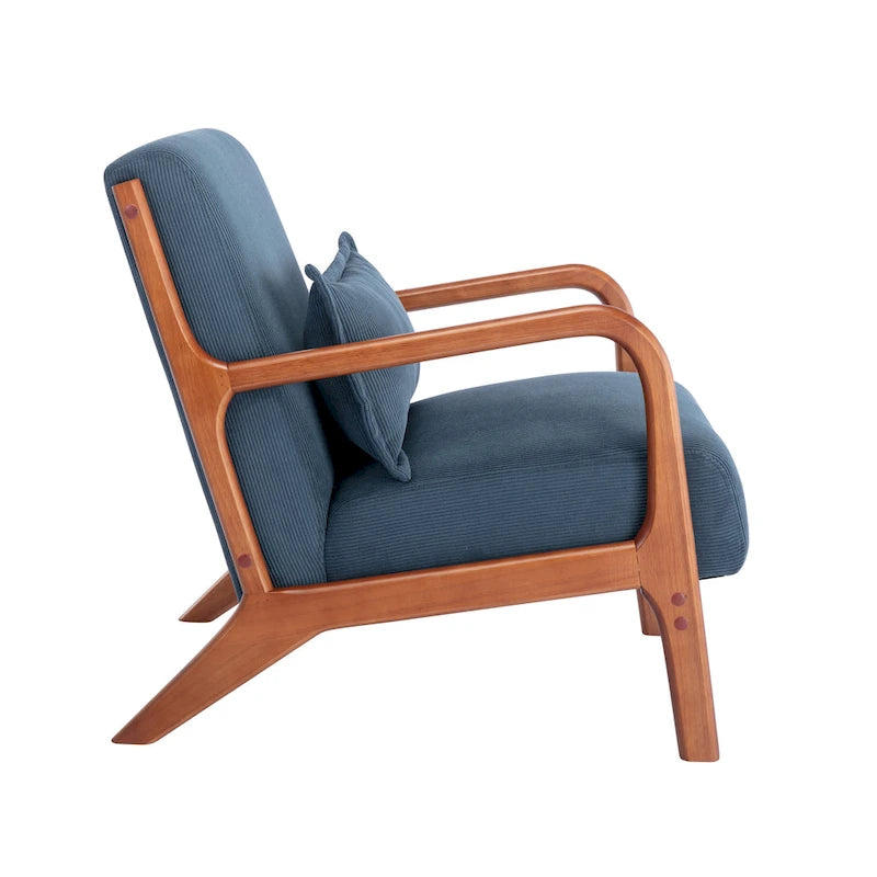 Fauteuil d'appoint en velours côtelé avec coussin et cadre en bois d'hévéa