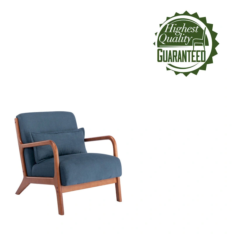 Fauteuil d'appoint en velours côtelé avec coussin et cadre en bois d'hévéa