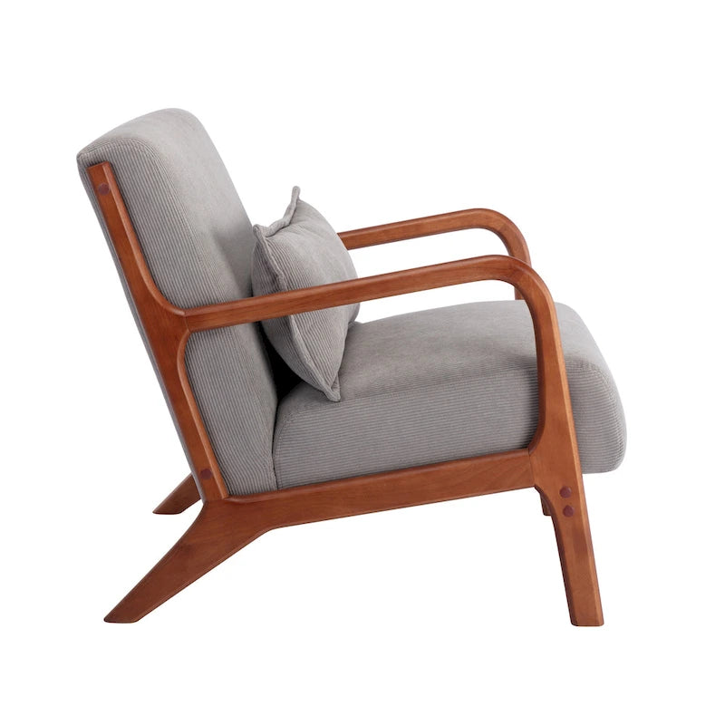 Fauteuil d'appoint en velours côtelé avec coussin et cadre en bois d'hévéa