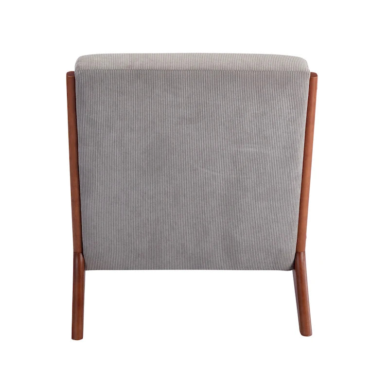 Fauteuil d'appoint en velours côtelé avec coussin et cadre en bois d'hévéa