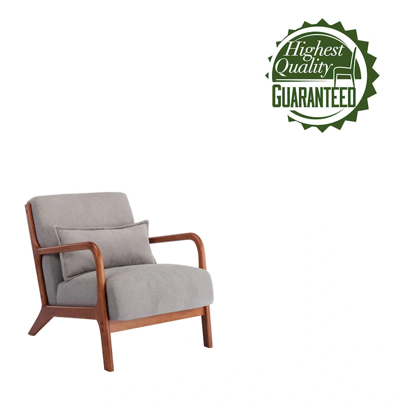 Fauteuil d'appoint en velours côtelé avec coussin et cadre en bois d'hévéa
