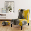 Fauteuil d'appoint abstrait en tissu gris vif et jaune moutarde
