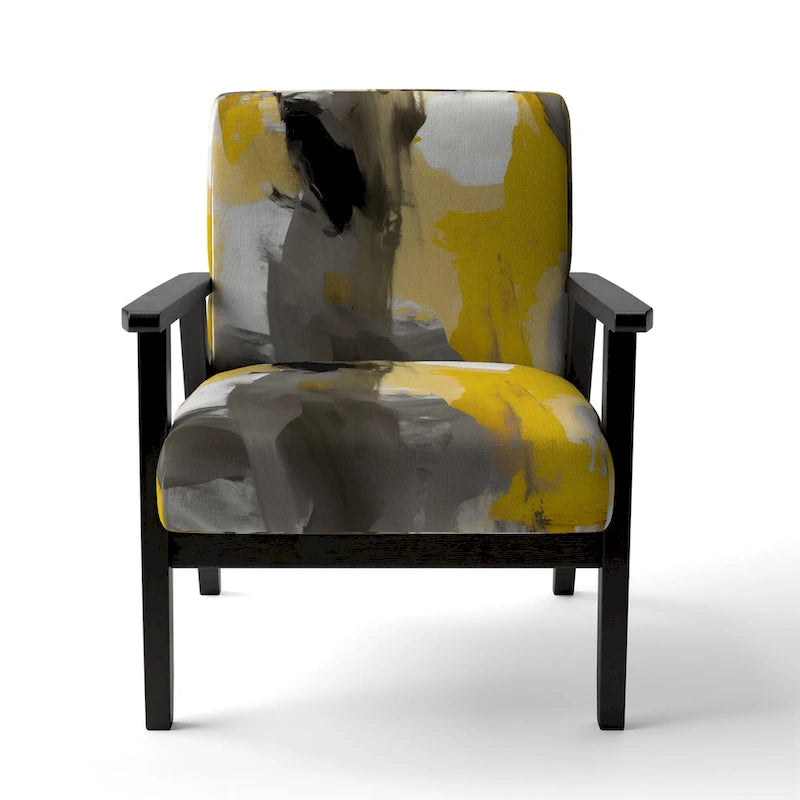 Fauteuil d'appoint abstrait en tissu gris vif et jaune moutarde