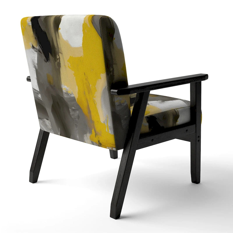 Fauteuil d'appoint abstrait en tissu gris vif et jaune moutarde