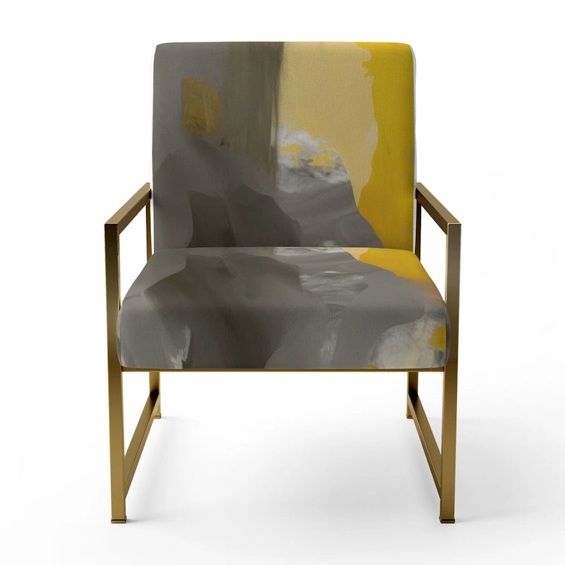 Fauteuil d'appoint abstrait en tissu gris vif et jaune moutarde