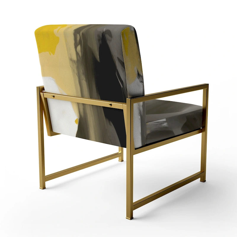 Fauteuil d'appoint abstrait en tissu gris vif et jaune moutarde