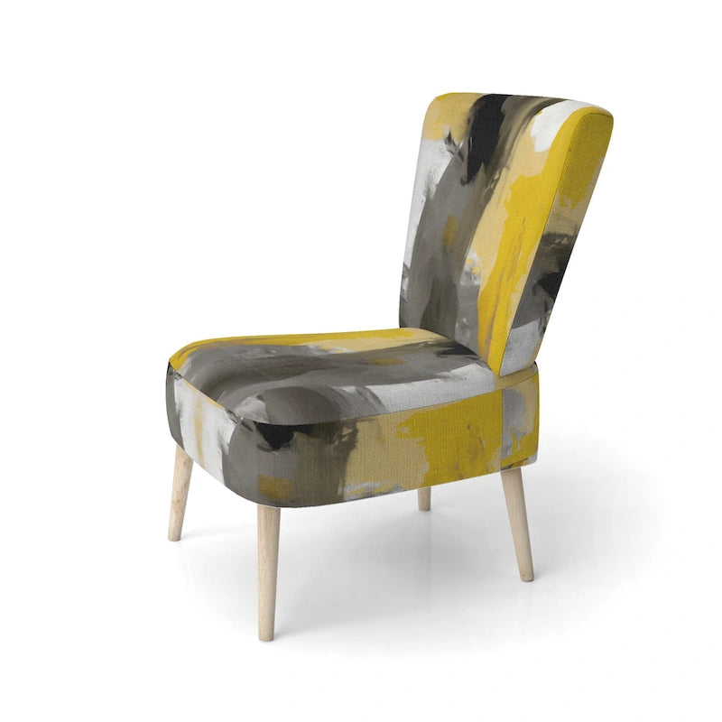 Fauteuil d'appoint abstrait en tissu gris vif et jaune moutarde