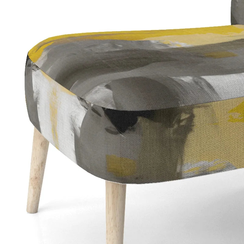 Fauteuil d'appoint abstrait en tissu gris vif et jaune moutarde