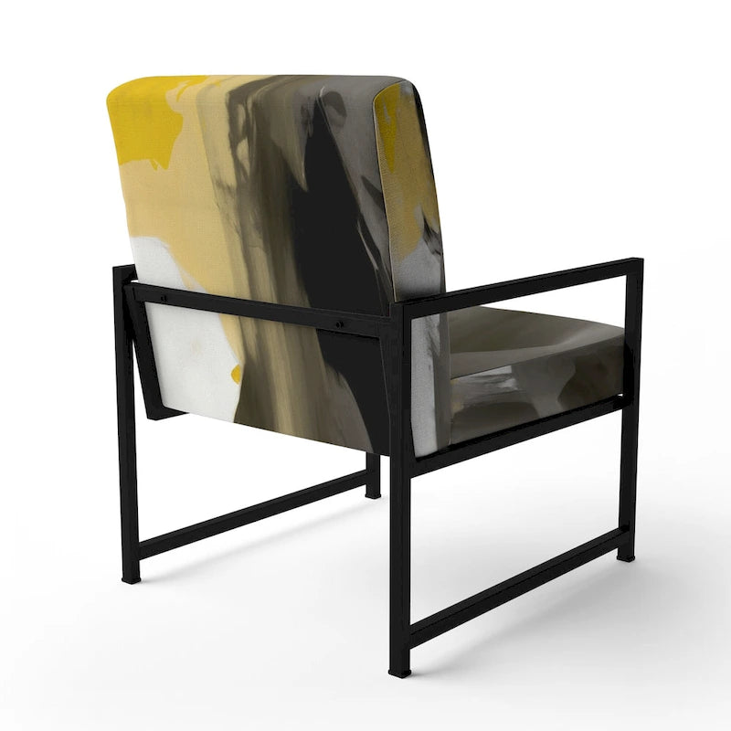 Fauteuil d'appoint abstrait en tissu gris vif et jaune moutarde