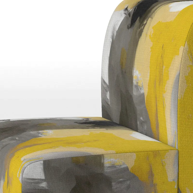 Fauteuil d'appoint abstrait en tissu gris vif et jaune moutarde