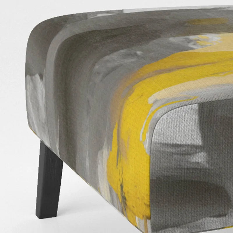 Fauteuil d'appoint abstrait en tissu gris vif et jaune moutarde