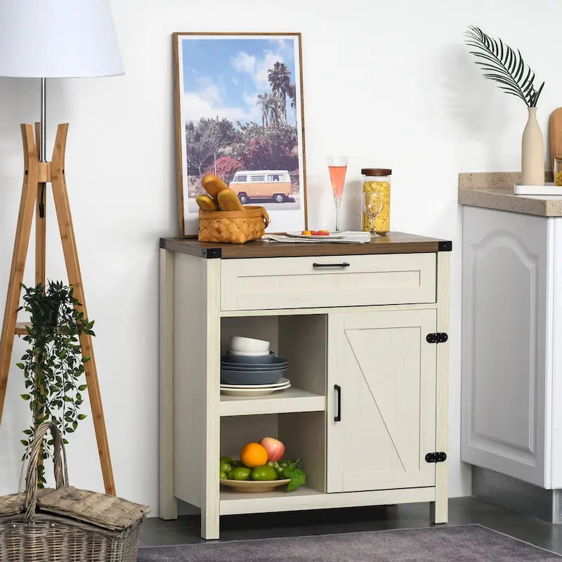 Meuble de rangement rustique avec porte de grange / Buffet bahut de style ferme moderne pour cuisine et salle à manger