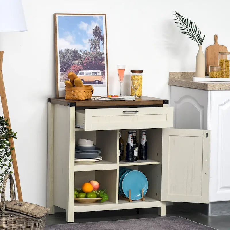 Meuble de rangement rustique avec porte de grange / Buffet bahut de style ferme moderne pour cuisine et salle à manger
