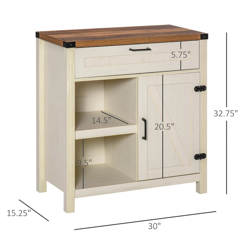 Meuble de rangement rustique avec porte de grange / Buffet bahut de style ferme moderne pour cuisine et salle à manger