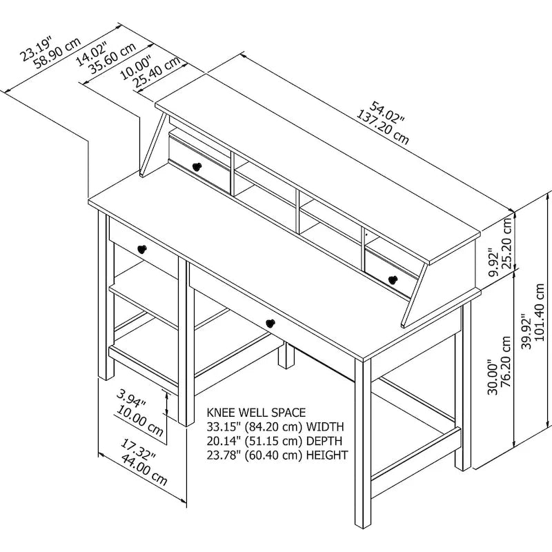 Bureau informatique de 54 po avec organisateur de bureau